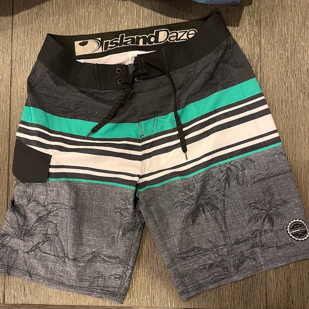 Island Daze Gray and Teal Board Shorts